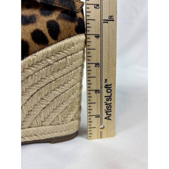 J Crew Animal Print Wedges Brown Black Tan Fur Size 8 Leopard Ankle Strap Buckle - Picture 4 of 10